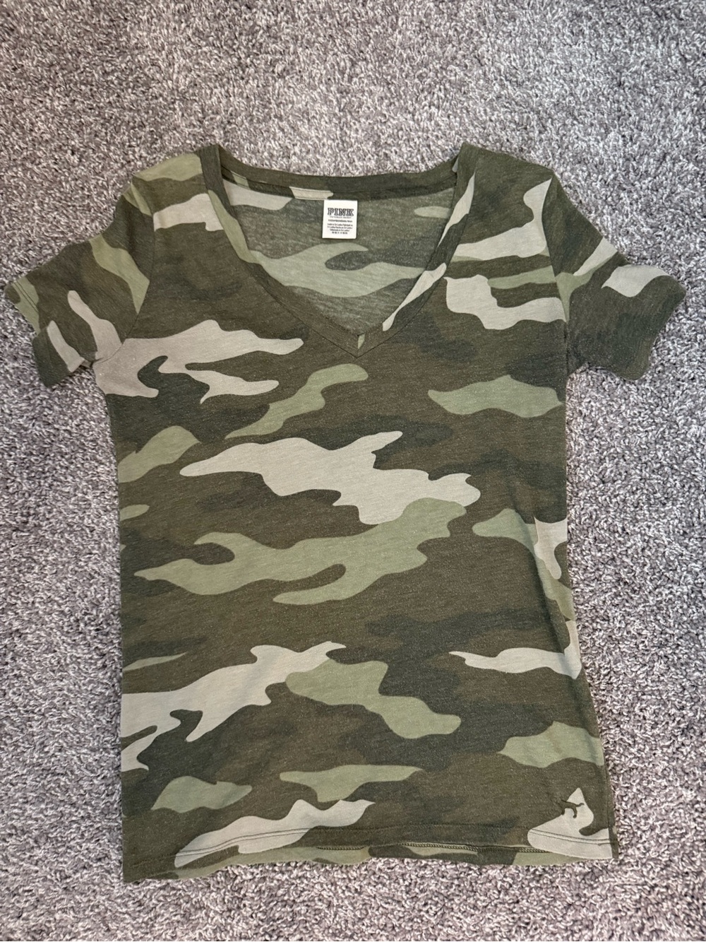 PINK Victoria's Secret Camo V-Neck Tee - Olive Green